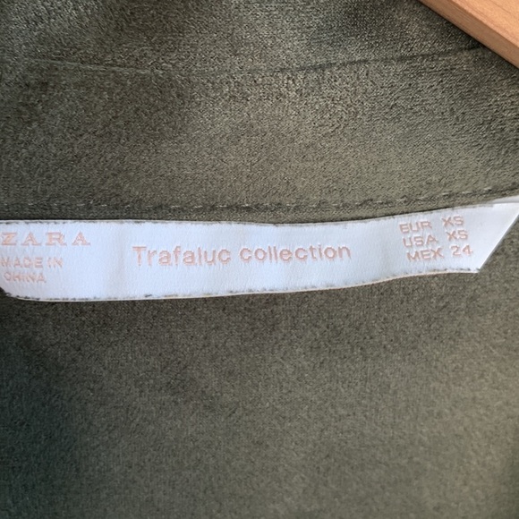 Zara Faux Suede Green Fringe Button Down Lightweight Jacket Shirt sz XS - Picture 6 of 9